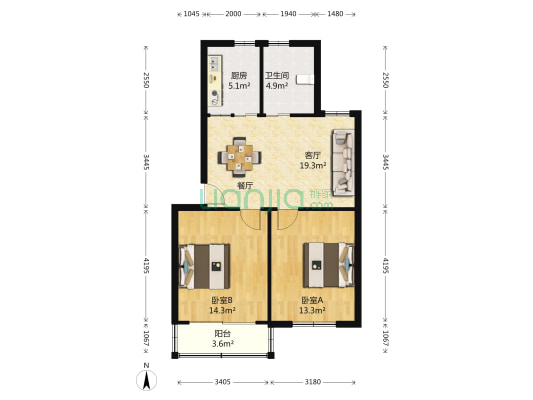 黄天荡新村 2室1厅1卫 74平方