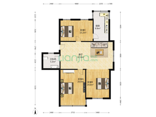 怡海园南区 3室1厅1卫 117平方
