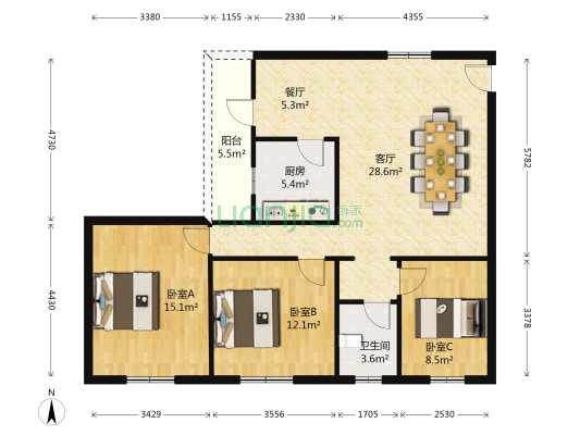 欢洋苑 3室2厅1卫 102平方