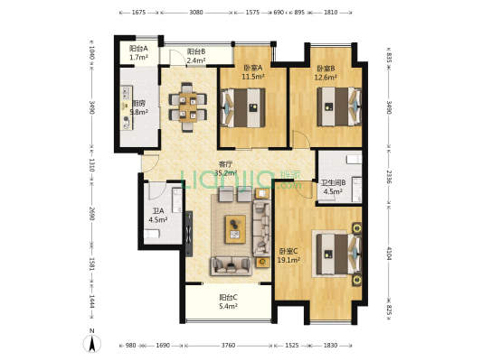 美林君渡 3室1厅2卫 130平方