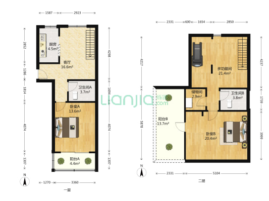 三里家园二区 3室1厅2卫 91平方