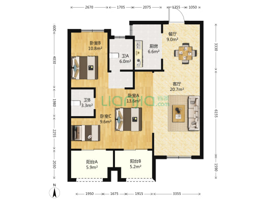 玫瑰湾鸿璟园 3室2厅2卫 104平方