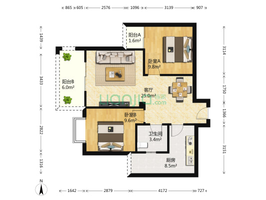 润禾花园 2室1厅1卫 76平方