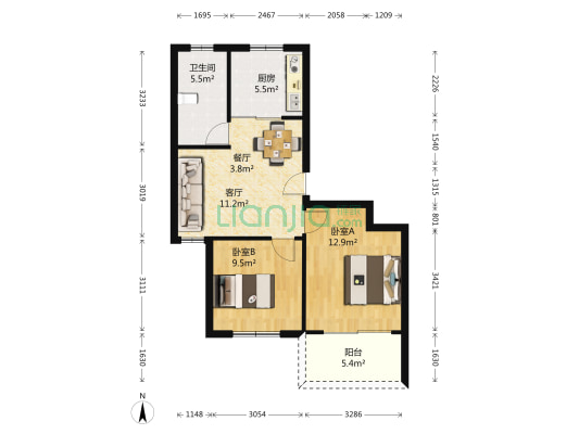 石池盛园 2室2厅1卫 76平方