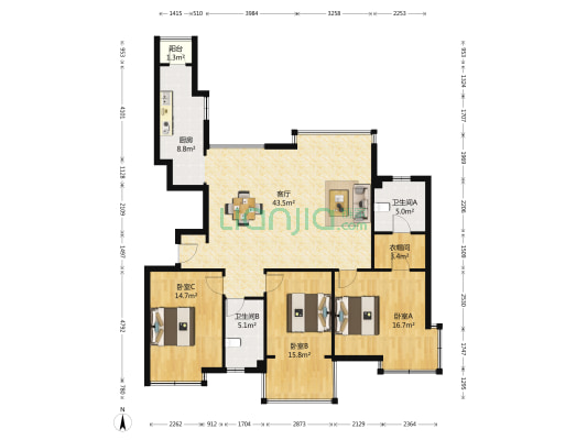 金广东海岸 3室1厅2卫 154平方