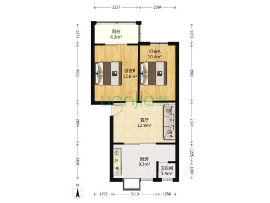 襄阳轴承厂八街坊 2室1厅1卫 65平方