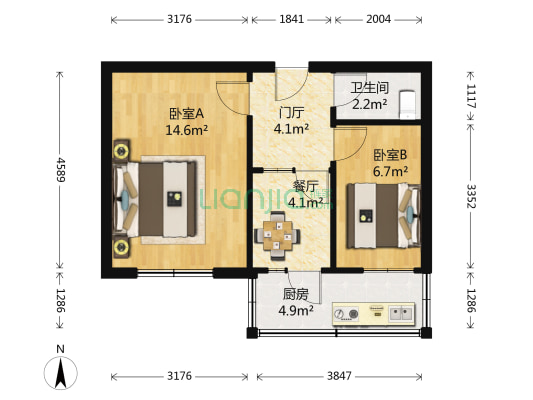 马栏小学北 2室1厅1卫 48平方