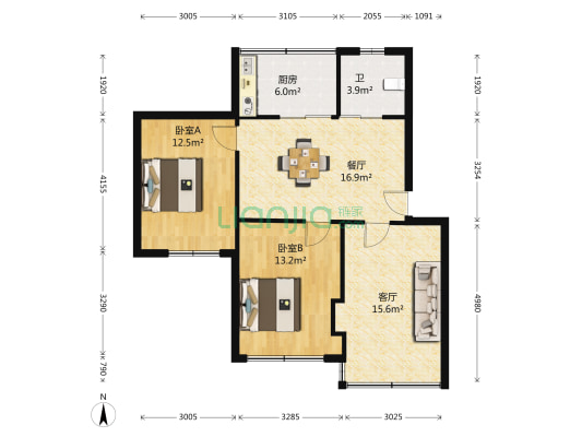定桥北路 2室2厅1卫 80平方