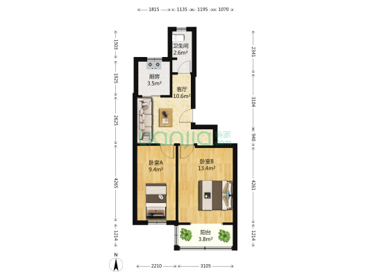 东大宿舍 2室1厅1卫 53平方