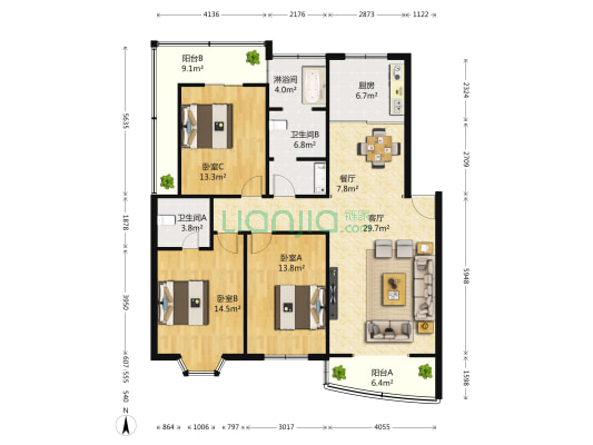 锦程山庄 3室2厅3卫 150平方