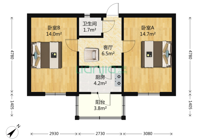 佳庆里2室1厅1卫58㎡