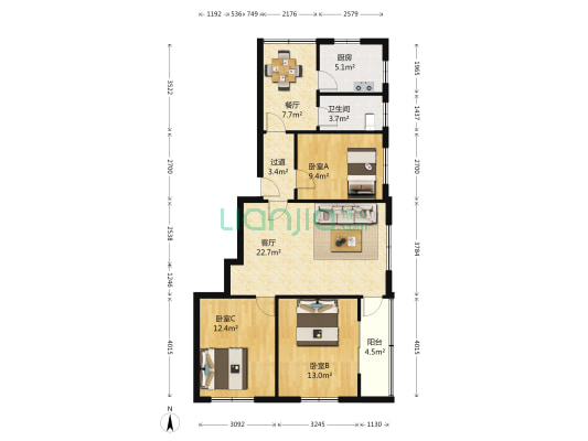 兴安支路 3室2厅1卫 99平方