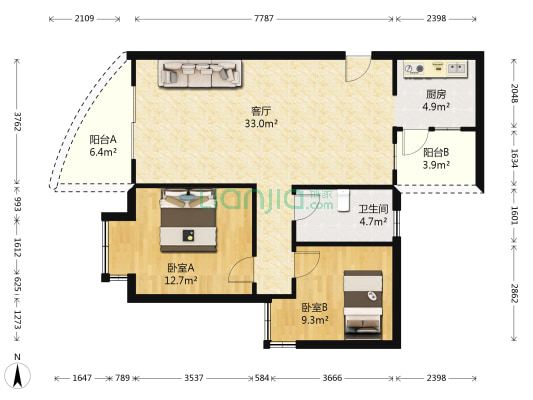龙跃熙炎景城 2室1厅1卫 85平方