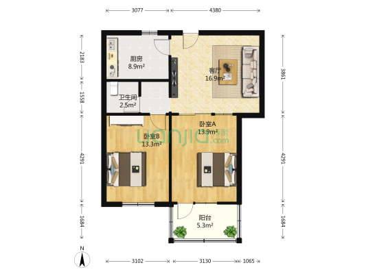 省立医院七宿舍 2室1厅1卫 70平方
