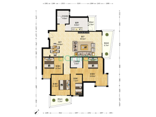 公路小区 4室2厅2卫 143平方