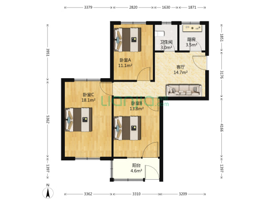 郑汴路21号院 3室1厅1卫 87平方