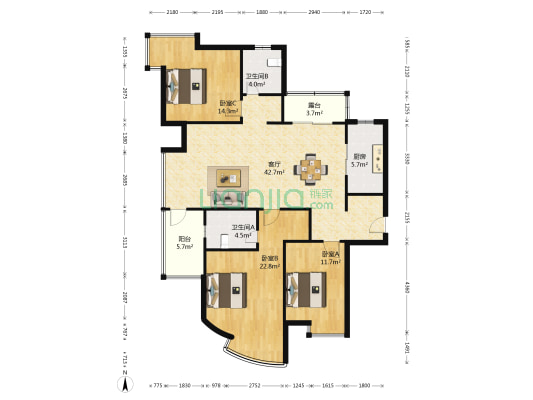 名馨花园 3室1厅2卫 135平方