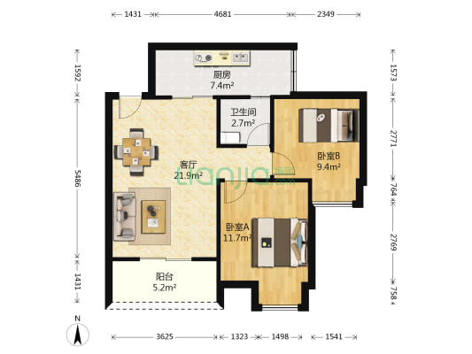 幸福时光里 2室1厅1卫 73平方
