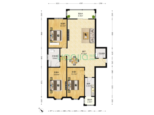 锦绣园(河北区) 3室1厅2卫 162平方