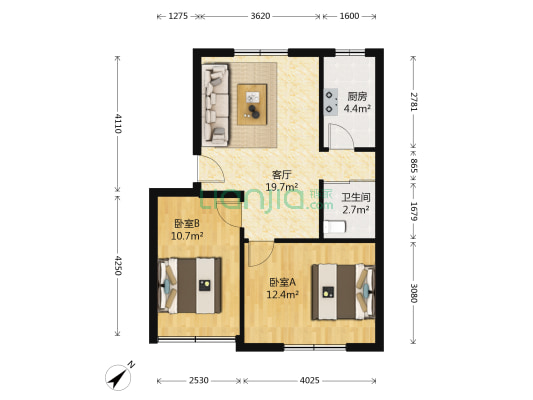 田园三村1号 2室1厅1卫 63平方