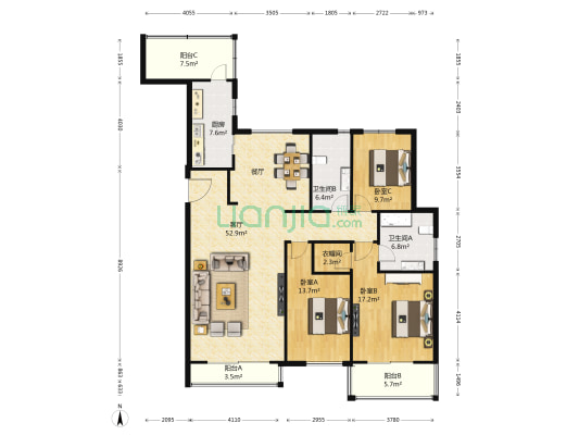 麦岛金岸 3室1厅2卫 188平方