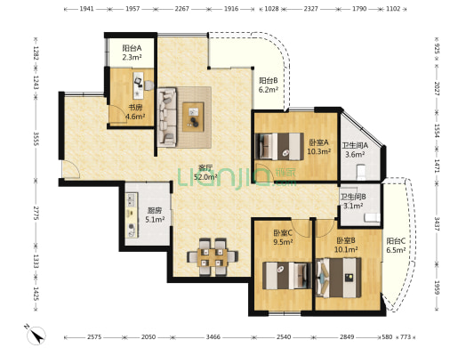 中信星光名庭 4室1厅2卫 148平方