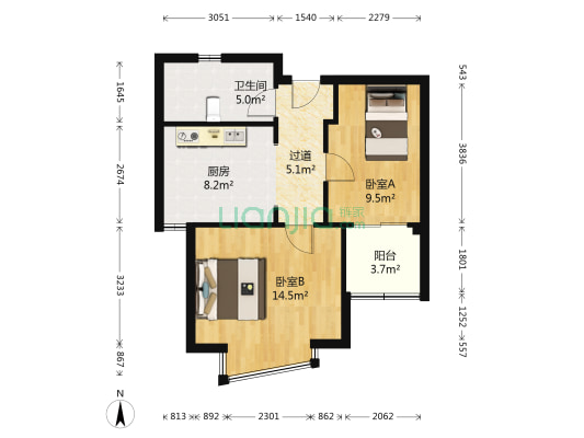 东方水岚佳苑 2室0厅1卫 58平方