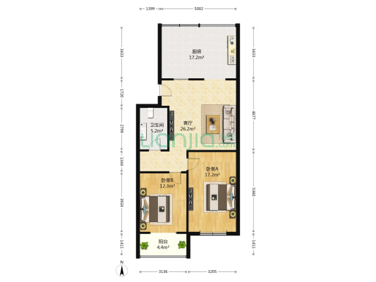 麦格理晓星园 2室1厅1卫 77平方