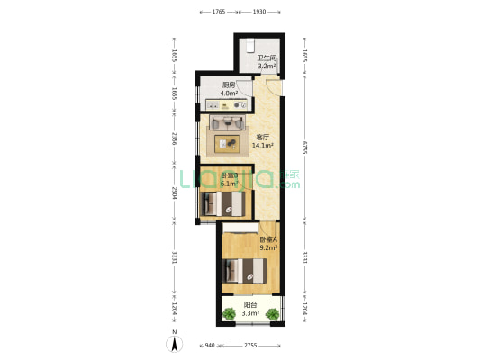兴盛小区 2室1厅1卫 58平方