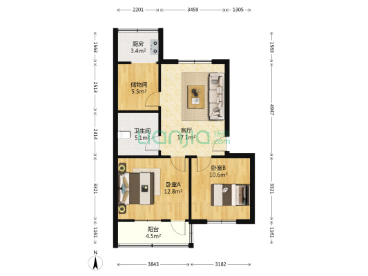 沙口路8号院 2室1厅1卫 66平方