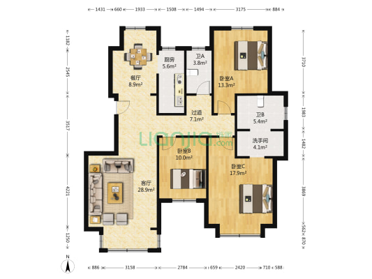 龙城帝景 3室2厅3卫 134平方