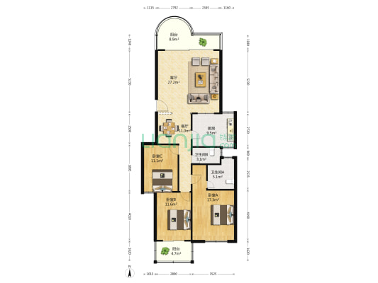 佳丽豪庭 3室2厅2卫 129平方