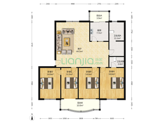 中牟县东风路西段北侧 4室1厅2卫 181平方