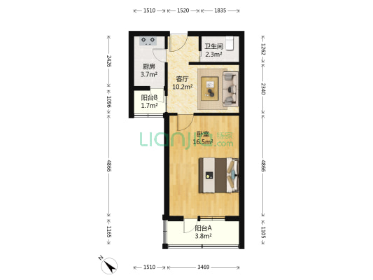 松榆东里 1室1厅1卫 48平方