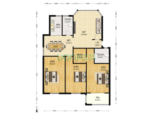 金陵御庭园 3室2厅2卫 161平方