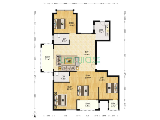 祥生祥园 4室1厅2卫 173平方