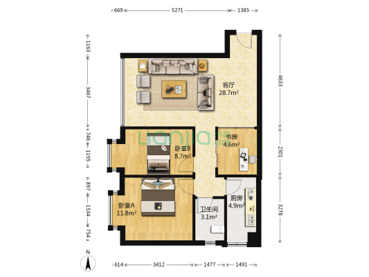 花溪苑 3室1厅1卫 83平方