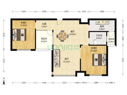 盛世天城一期 2室2厅1卫 96平方