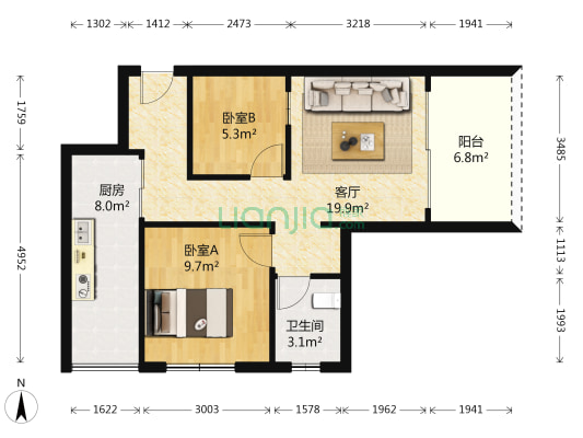 西苑六号 2室1厅1卫 65平方