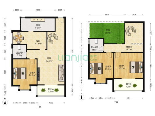 水岸人家 3室2厅2卫 145平方