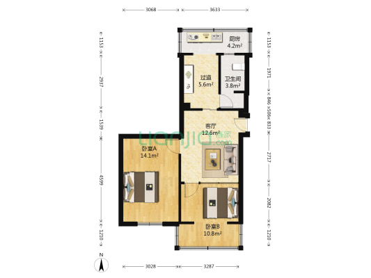 水碾河南三街12号 2室1厅1卫 57平方