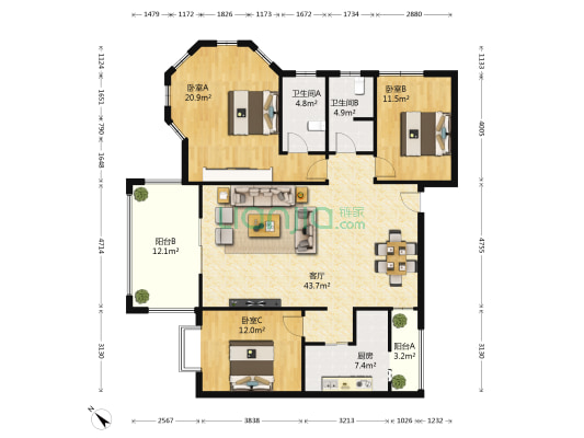 大成天府景秀二期 3室1厅2卫 132平方