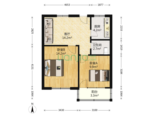 九水路132、158、172号 2室1厅1卫 63平方