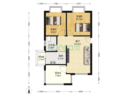 北海南岸 2室1厅1卫 66平方