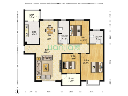 豫龙之春 3室1厅2卫 146平方