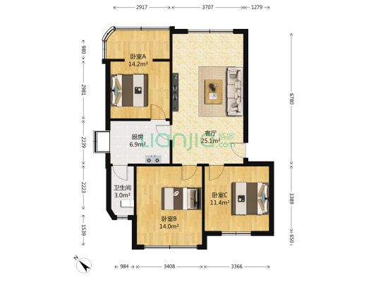 工农四村 3室1厅1卫 85平方