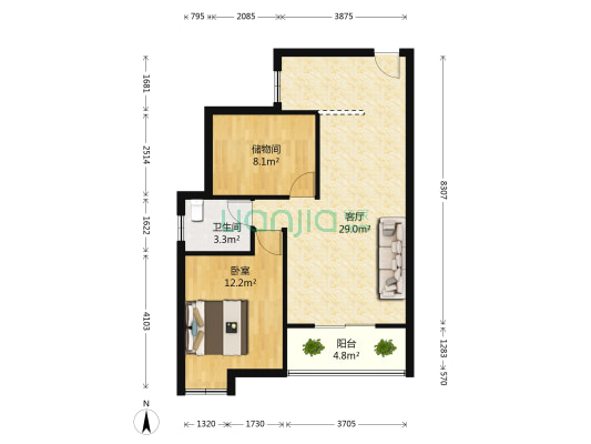 九坤秦南都汇 1室1厅1卫 85平方