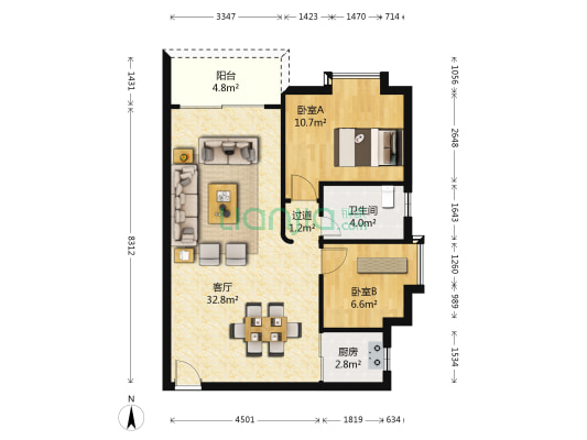 荔湖明苑 2室1厅1卫 81平方