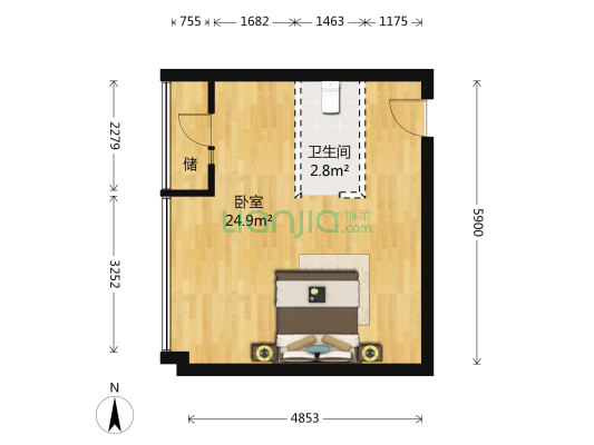 源邸壹号 1室0厅1卫 44平方