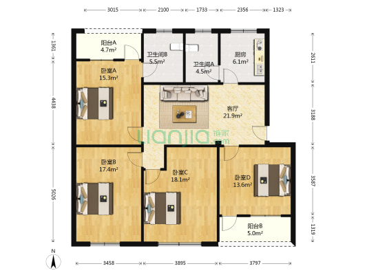 环西小区 4室1厅2卫 130平方